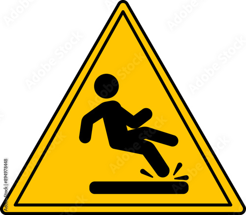 Yellow Slippery Floor Sign. Vector Icon. Man Falls on Slippery Floor. Danger Warning Sign