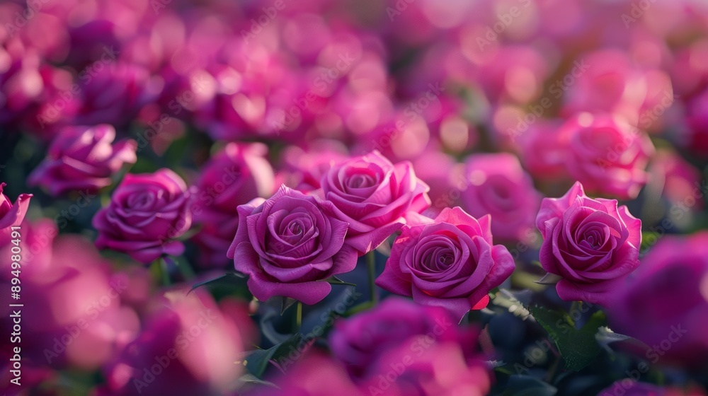 A vibrant field of pink roses in full bloom. Beautiful and fresh garden with a bokeh background. Perfect for floral enthusiasts and nature lovers. A vibrant field of pink roses in full bloom. Beautiful and fresh garden with a bokeh background. Perfect for floral enthusiasts and nature lovers.