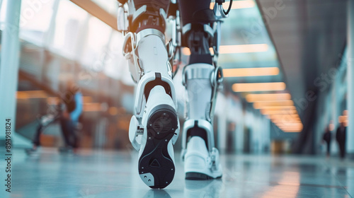 a robotic exoskeleton assisting a person with mobility