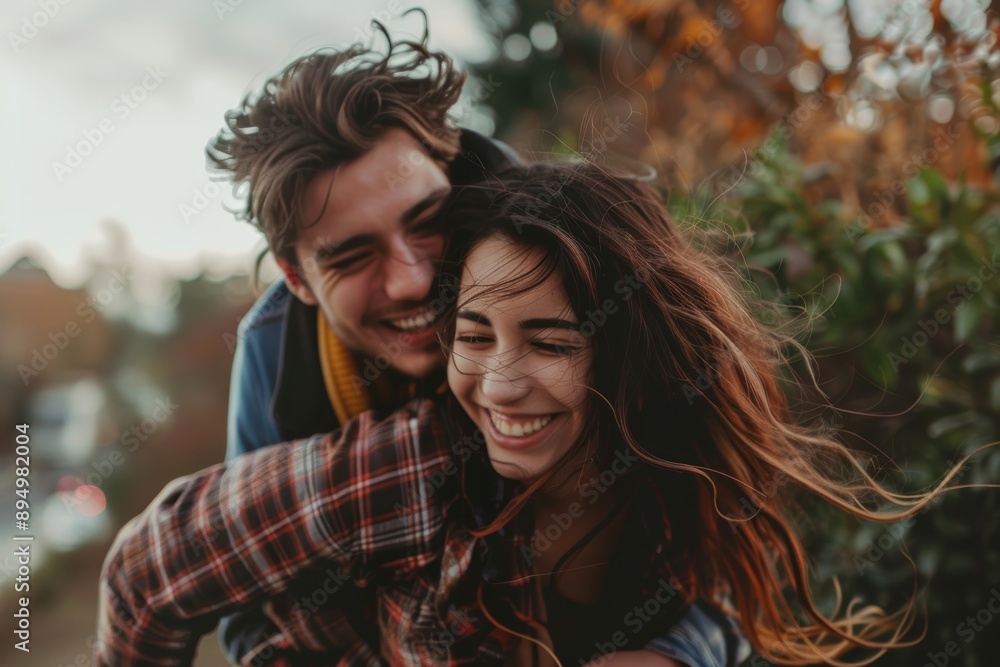 Portrait of a jovial couple in their 30s piggybacking Portrait of a jovial couple in their 30s piggybacking