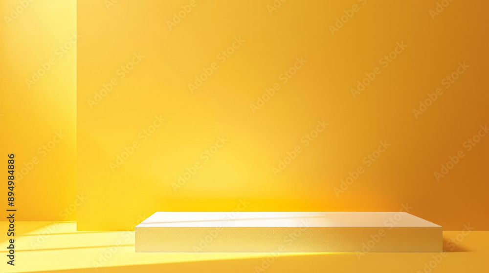 a yellow gradient background. In the middle ground is a white standup. Cinematic light a yellow gradient background. In the middle ground is a white standup. Cinematic light
