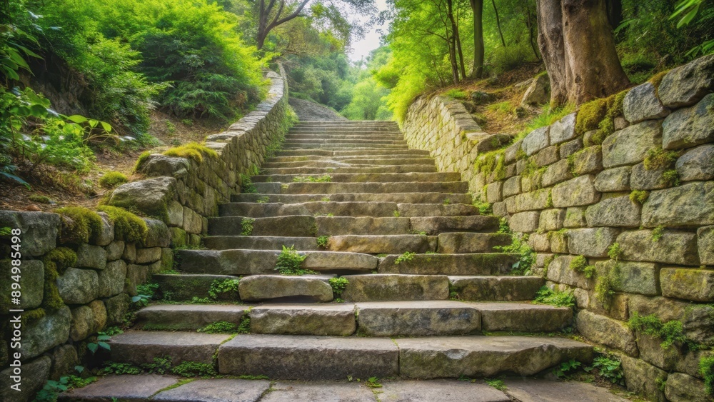 Obraz premium Stone stairs leading upwards in a natural setting, stone, stairs, steps, climb, architecture, pathway, walkway, outdoor