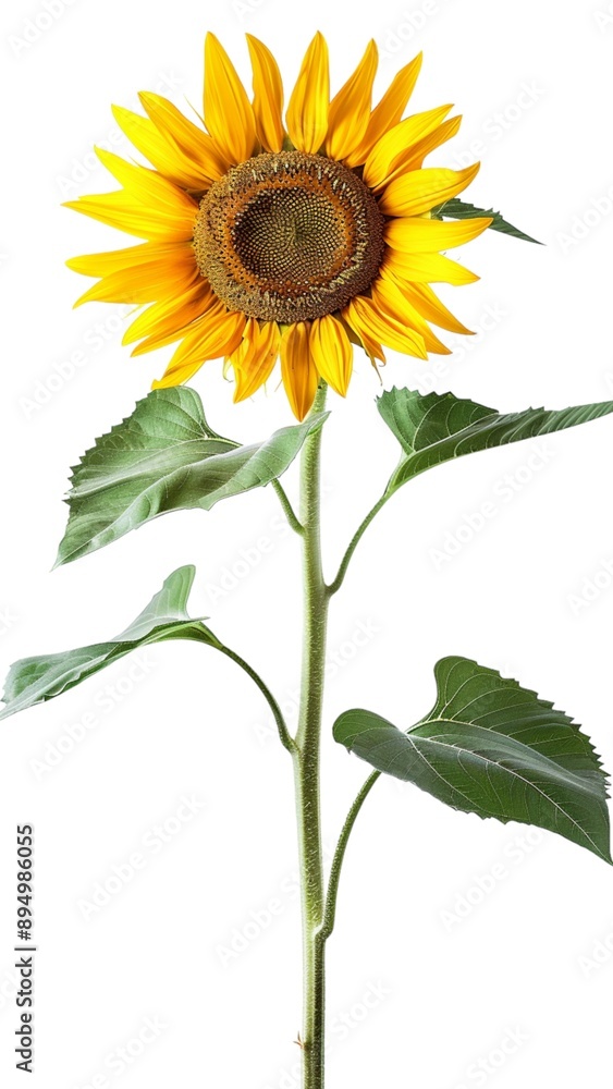 Fototapeta premium Sunflower flower with leaves and stem