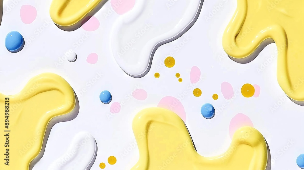 Close-up photo of yellow & white surface w/ blue dots; white background w/ yellow & blue circles Close-up photo of yellow & white surface w/ blue dots; white background w/ yellow & blue circles