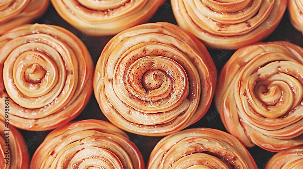 Fototapeta premium A stack of rolled-up doughnuts on top of a pile of other doughnuts next to each other