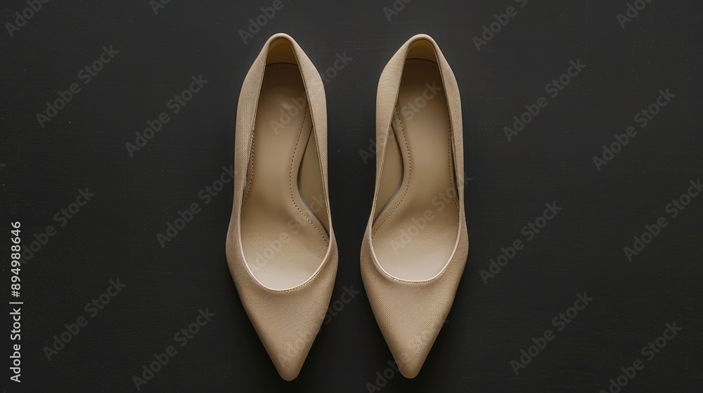 Beige women s shoes on black background top view Beige women s shoes on black background top view
