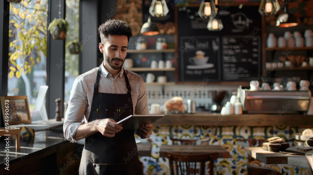 The barista using tablet The barista using tablet