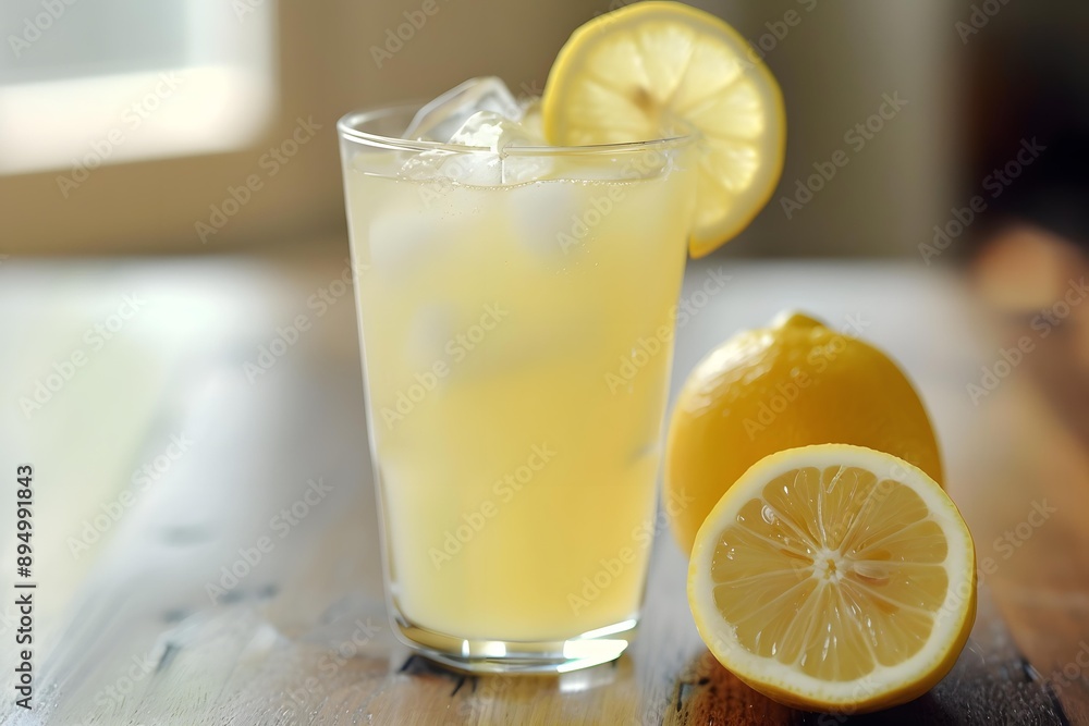 Glass of Lemonade with Lemon Slices and Ice Cubes Glass of Lemonade with Lemon Slices and Ice Cubes