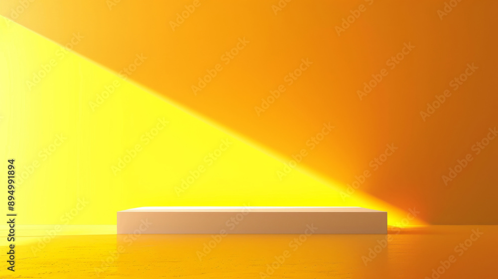 a yellow gradient background. In the middle ground is a white standup. Cinematic light a yellow gradient background. In the middle ground is a white standup. Cinematic light