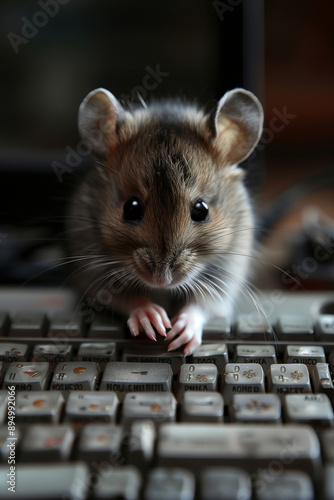 Souris, rongeur, pirate informatique, hackeur, ordinateur, clavier, internet, malin, mignon, pattes, moustaches, touches photo