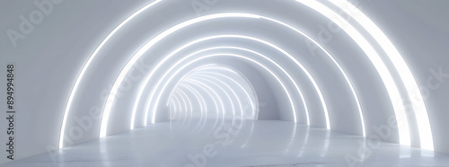 White background  room light abstract space  tunnel stage floor. Empty white future 3D neon background studio futuristic corridor render modern interior silver road black wall design gray 