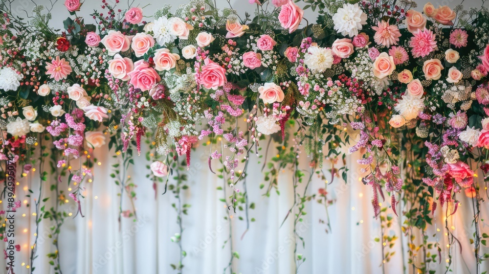Fototapeta premium Floral wedding backdrop and decoration