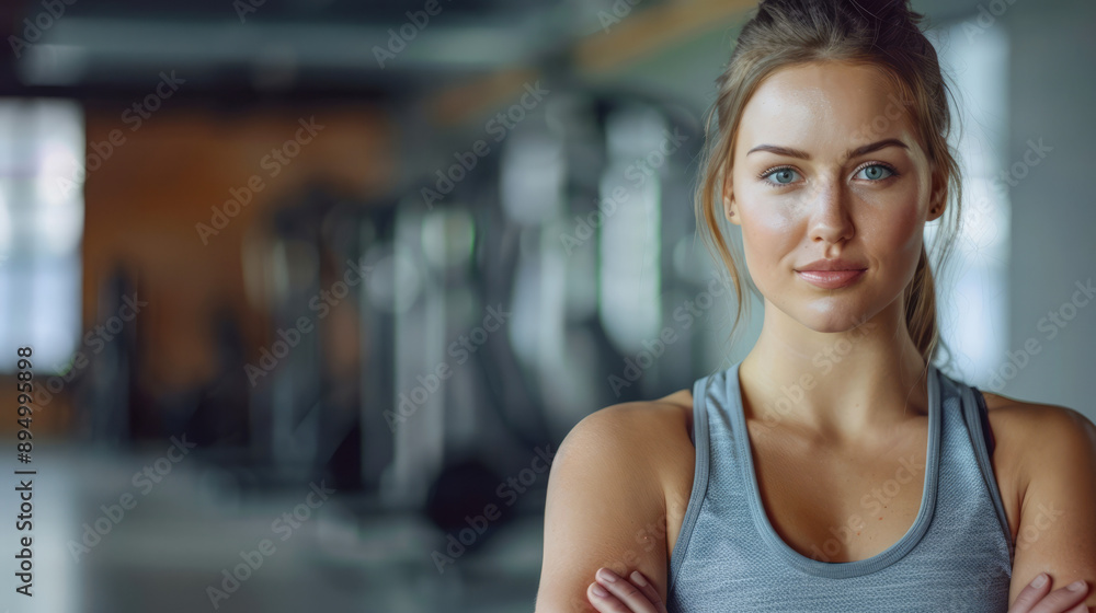 Confident woman at gym, focused on fitness goals, healthy lifestyle Confident woman at gym, focused on fitness goals, healthy lifestyle