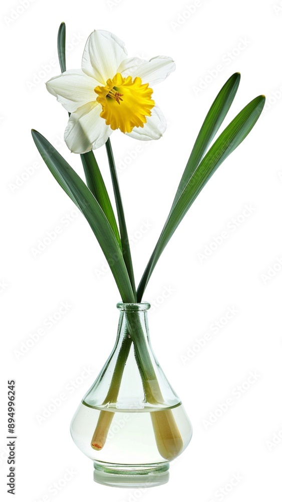 Fototapeta premium Daffodil flower with leaves and stem