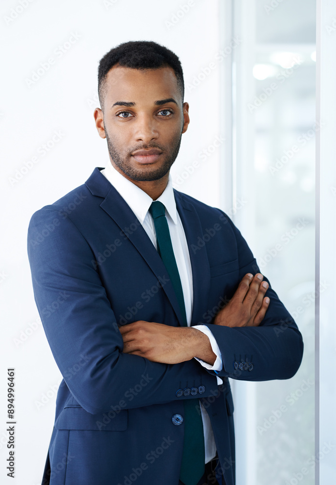 Portrait, arms crossed and black man in office with suit for corporate career, job or pride. Face, business and confident professional entrepreneur, worker and insurance agent in workplace in Nigeria Portrait, arms crossed and black man in office with suit for corporate career, job or pride. Face, business and confident professional entrepreneur, worker and insurance agent in workplace in Nigeria