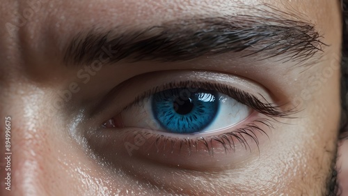 Beautiful man blue eye close-up, closeup of a blue eye 