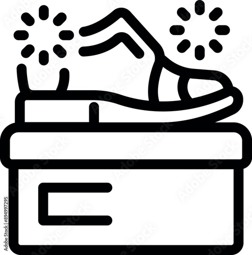 Shoe shining service with shining effect icon, outline design