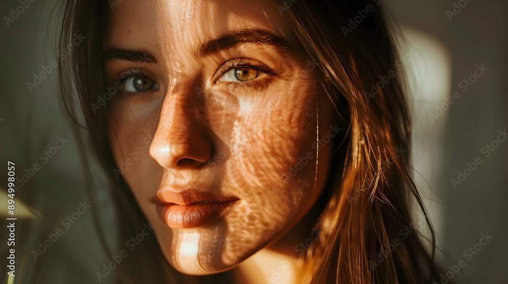 Woman in Natural Light: A woman with soft, natural light illuminating her face, highlighting her serene expression.
Woman in Natural Light: A woman with soft, natural light illuminating her face, highlighting her serene expression.