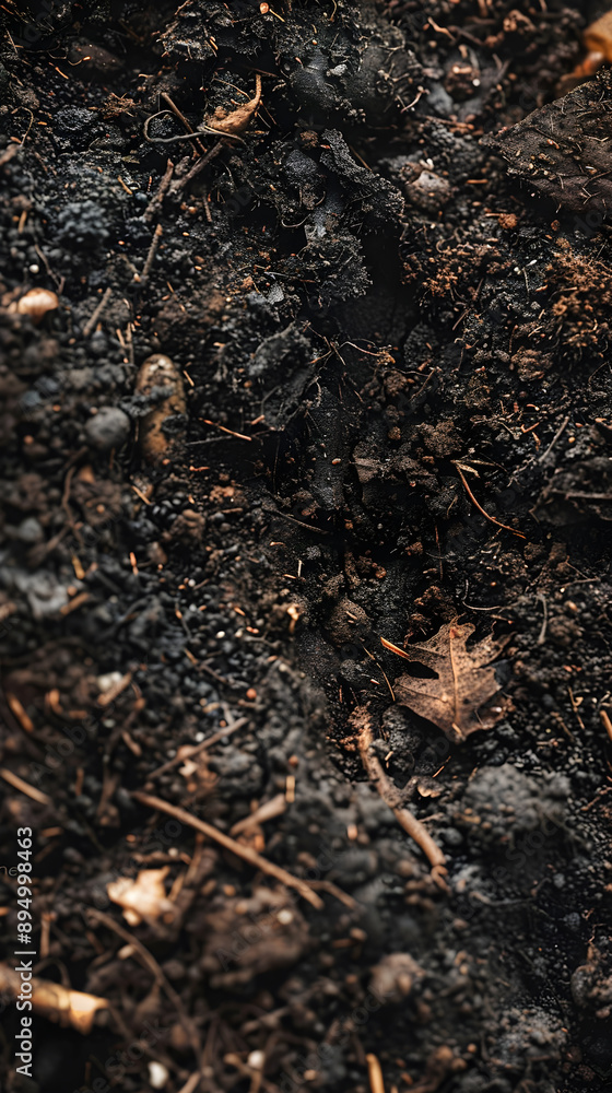 Detailed Close-Up of Rich, Organic Soil Teeming with Life and Decomposed Matter Detailed Close-Up of Rich, Organic Soil Teeming with Life and Decomposed Matter