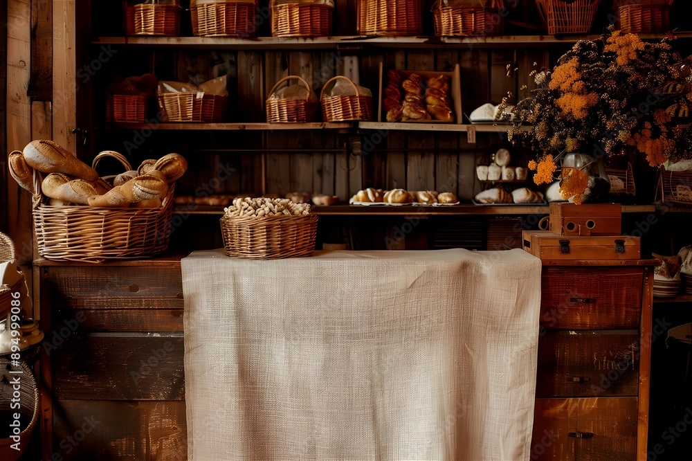 Linen Cloth Stand with Rustic Bakery Linen Cloth Stand with Rustic Bakery