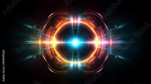 Digital colorful light trails, lens flare neon light isolated on black background for motion graphic or overlay digital business background