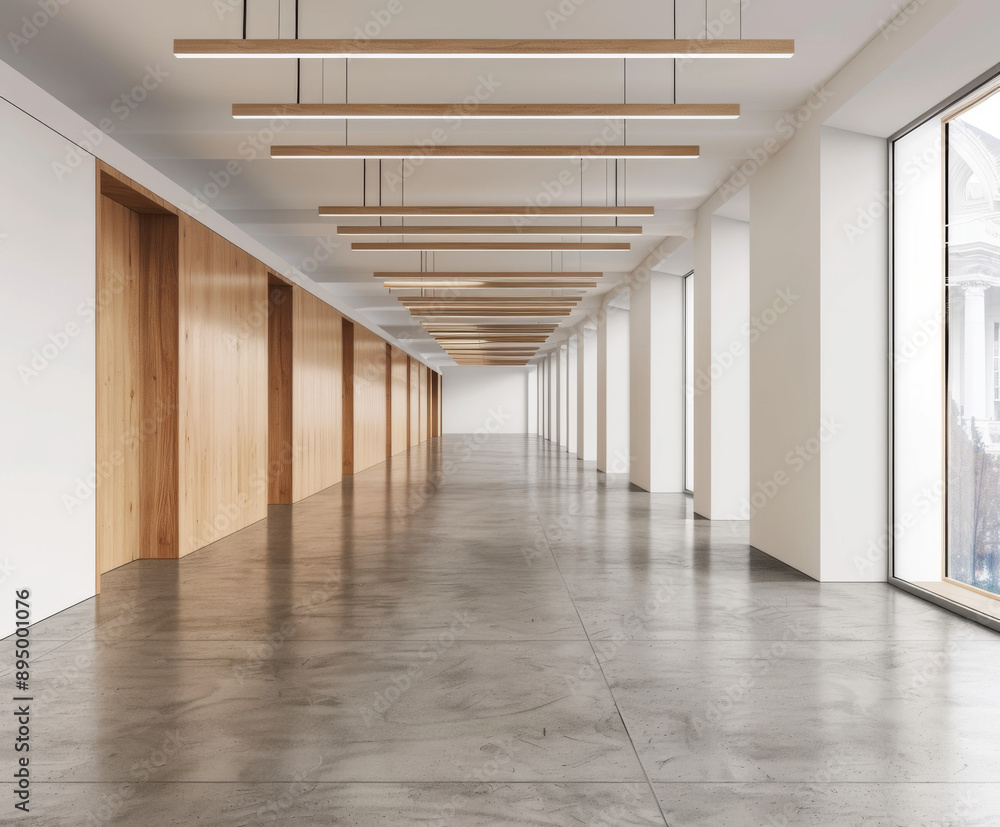 Fototapeta premium White and wooden empty office hall