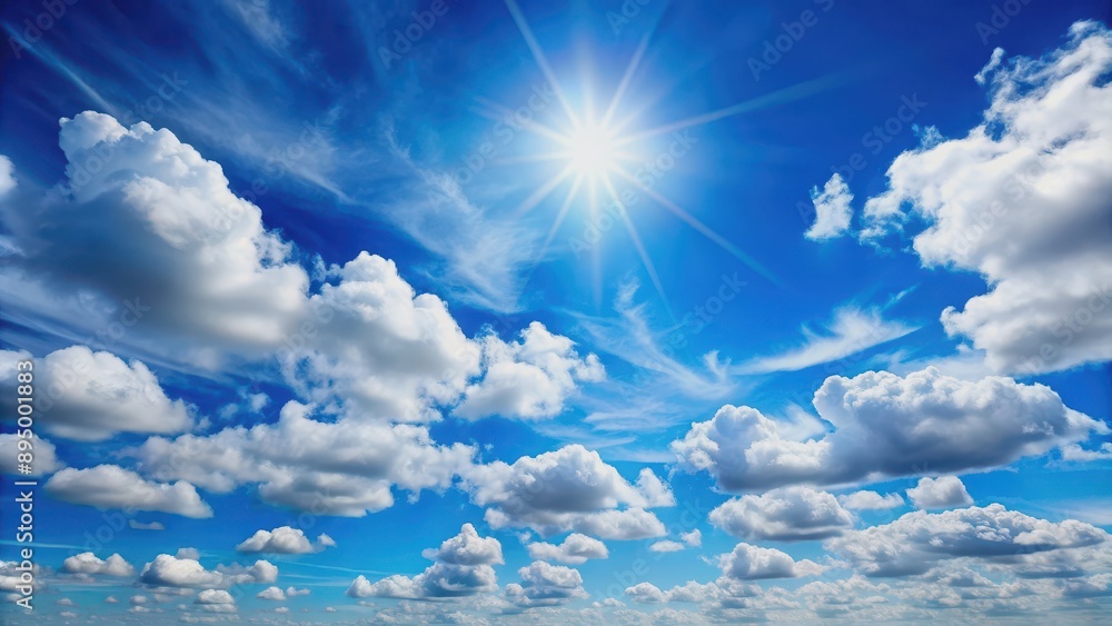 Blue sky with fluffy white clouds on a sunny day, nature, sky, clouds, weather, background, atmosphere, fluffy, cumulus