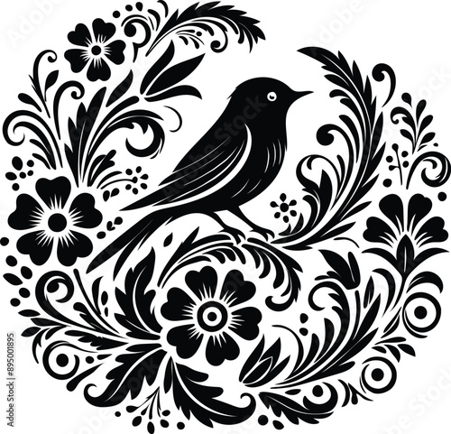 Elegant Floral Bird Silhouette Illustration