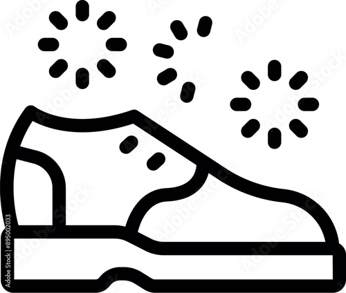 Line drawing of a clean leather shoe shining with sparkling stars surrounding it