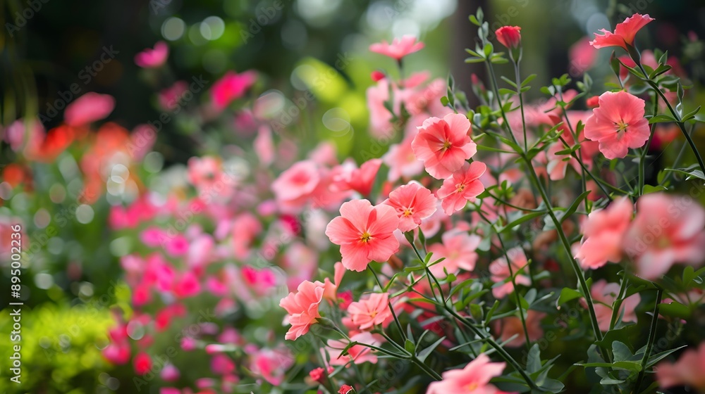 Pink Flowers in a Garden with Blurred Background Pink Flowers in a Garden with Blurred Background