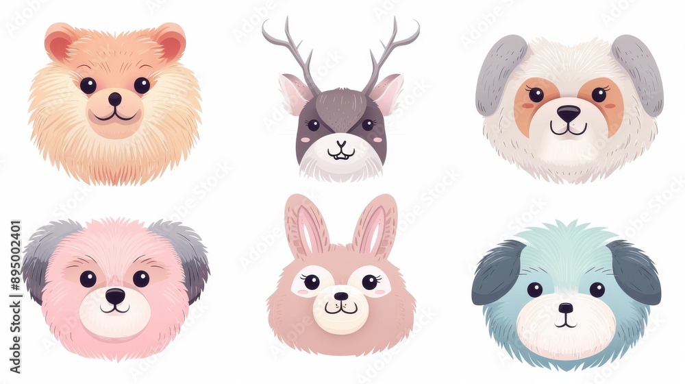 A set of cartoon animal faces with one of them being a dog A set of cartoon animal faces with one of them being a dog