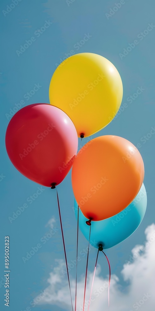 Four Colorful Balloons Against a Blue Sky Four Colorful Balloons Against a Blue Sky