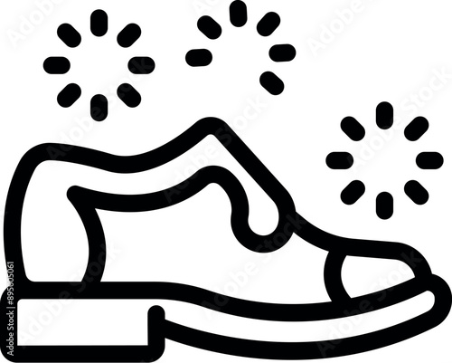 Line drawing of a leather shoe with sparkles surrounding it, representing shoe shining