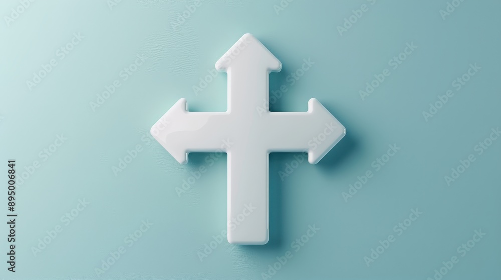 Obraz premium A white cross with arrows pointing in different directions