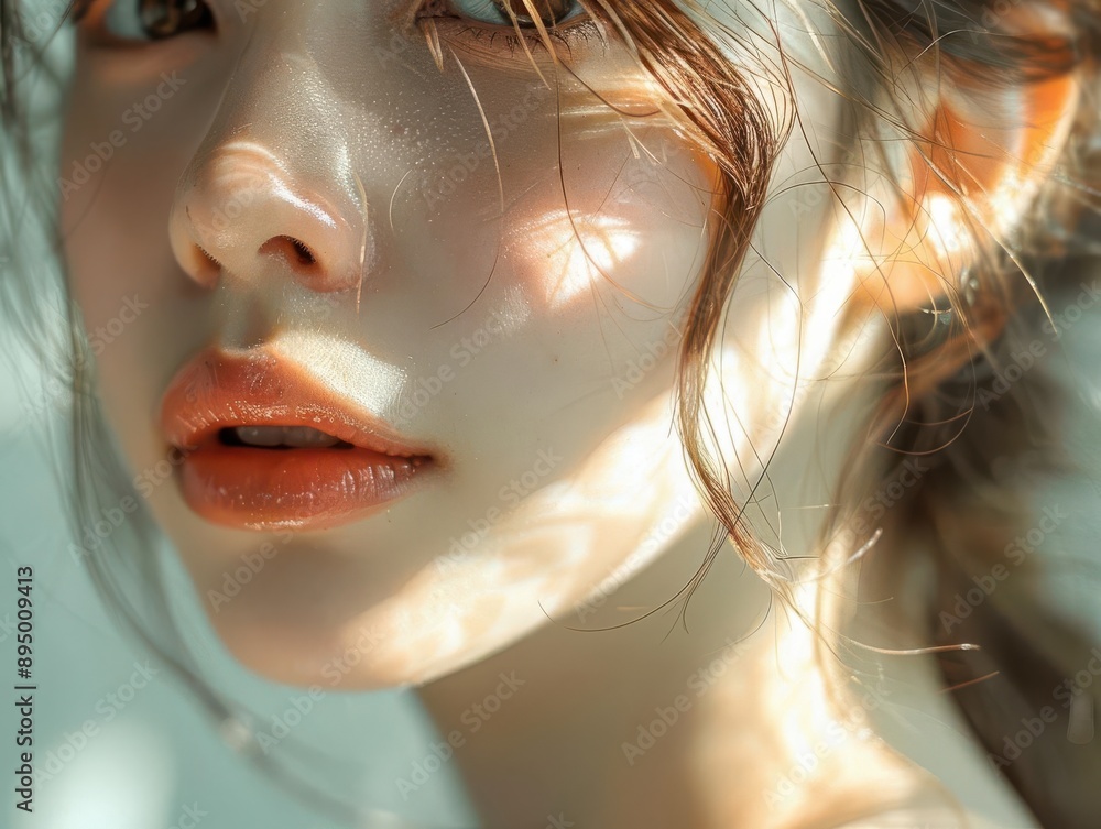 A close-up portrait of a young woman with soft lighting and natural makeup, showcasing her delicate features and gentle expression. A close-up portrait of a young woman with soft lighting and natural makeup, showcasing her delicate features and gentle expression.