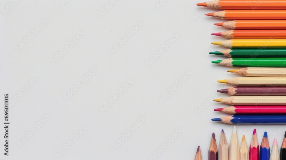 Assorted pencils on white surface Assorted pencils on white surface