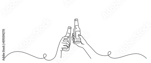 hand carrying beer bottle, line art style. october fest vector elements