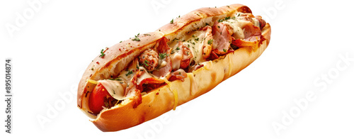 bocadillo sandwich cheese steak hotdog ham and vegetable cut out transparent background photo