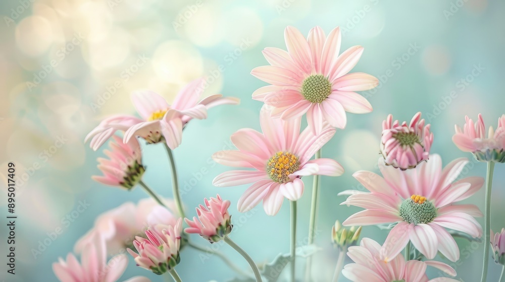 Delicate pale pink daisies on light background with soft focus Delicate pale pink daisies on light background with soft focus