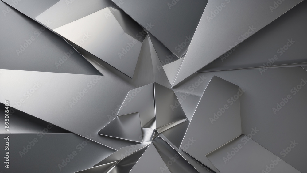 Metallic grey geometric shapes form an abstract pattern, creating a modern and sleek design Metallic grey geometric shapes form an abstract pattern, creating a modern and sleek design