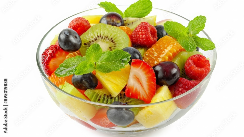 Refreshing Fruit Salad in Glass Bowl Refreshing Fruit Salad in Glass Bowl