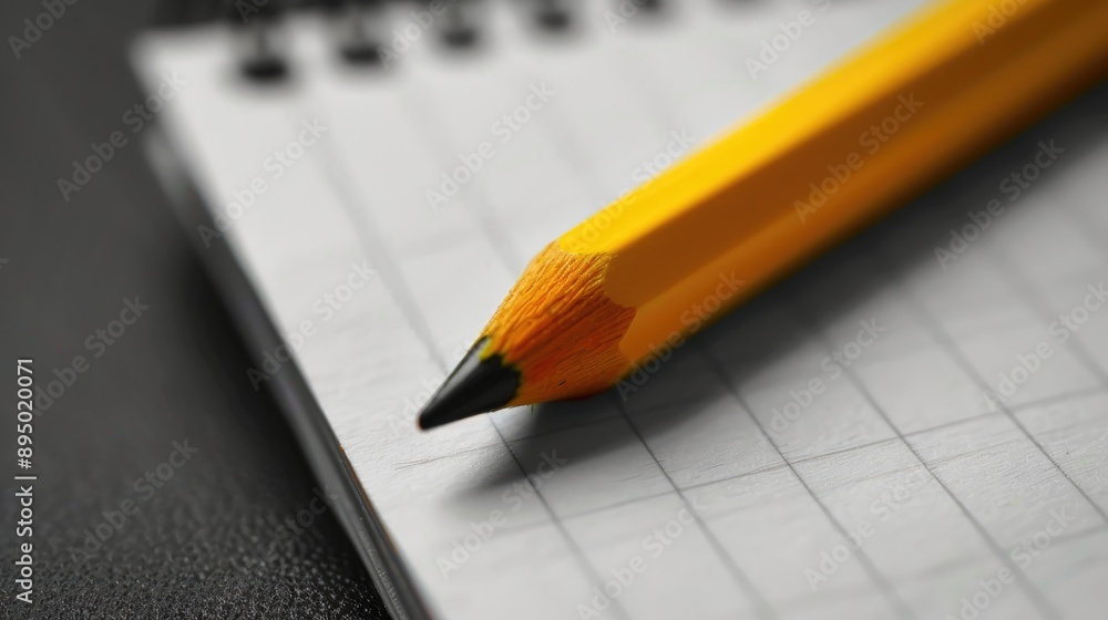 Yellow pencil on monochrome notepad for a special message Yellow pencil on monochrome notepad for a special message