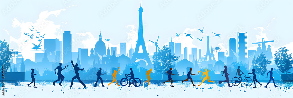 Parisian Sports Silhouettes - Minimalist Vector Illustration of Athletes Parisian Sports Silhouettes - Minimalist Vector Illustration of Athletes
