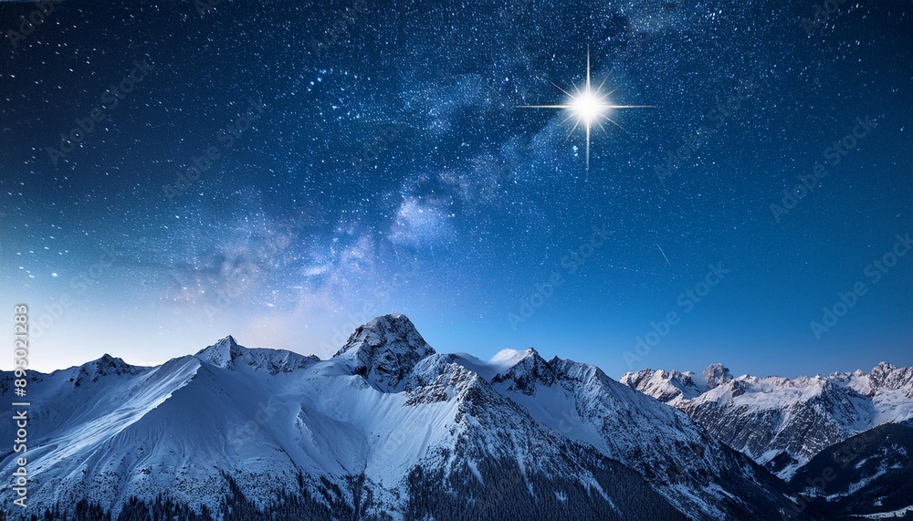 Christmas Starry Sky Over Mountains- A breathtaking view of a snowy mountain range Christmas Starry Sky Over Mountains- A breathtaking view of a snowy mountain range