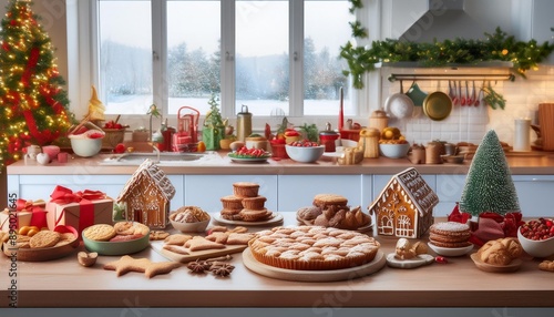 Wallpaper Mural Holiday Baking Scene- A kitchen filled with festive baked goods like cookies, gingerbread Torontodigital.ca