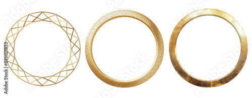 set of gold circle frame hand drawn geometric border grunge luxury isolated transparent background