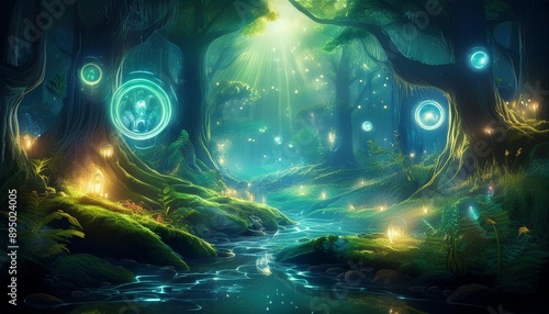 Ethereal Forest Spirits- A mystical forest inhabited by ethereal spirits, glowing softly