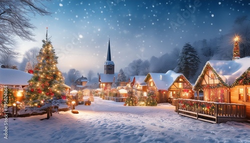 Wallpaper Mural Winter Wonderland Village- A charming snow-covered village during the holiday season Torontodigital.ca