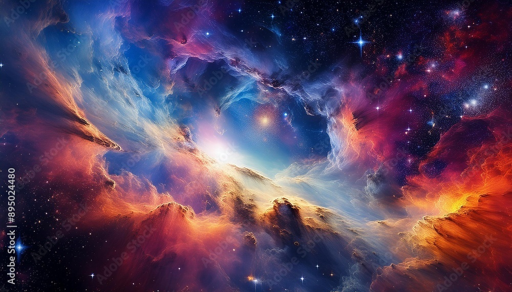 Space Nebula- A stunning image of a colorful nebula in deep space, with swirling clouds