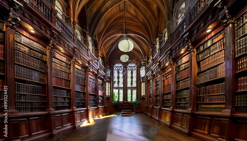 Wallpaper Mural Old Library Interior- A grand and historic library interior with towering bookshelves Torontodigital.ca